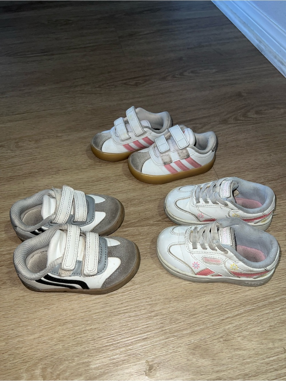 Kids White and Pink Velcro Sneakers